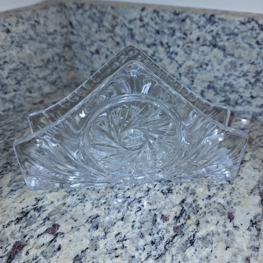 Vintage American Brilliant Hobstar Cut  Crystal Napkin Holder~Pinwheel~Letters